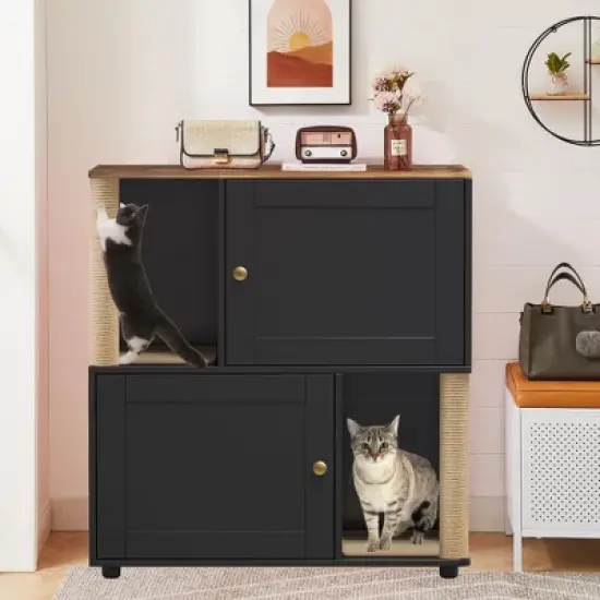 Double Cat Litter Box Enclouse, Litter Box Enclosure for 2 Cats, Cat Litter Cabinet Double Room image {8}