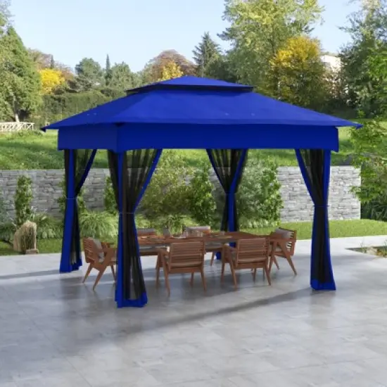 DSVIMOY 11'*11' Pop Up Canopy, Outdoor Patio Gazebo Shelter with Removable Zipper Netting, Instant Event Tent, Blue, 128"*128"*104.3" image {1}