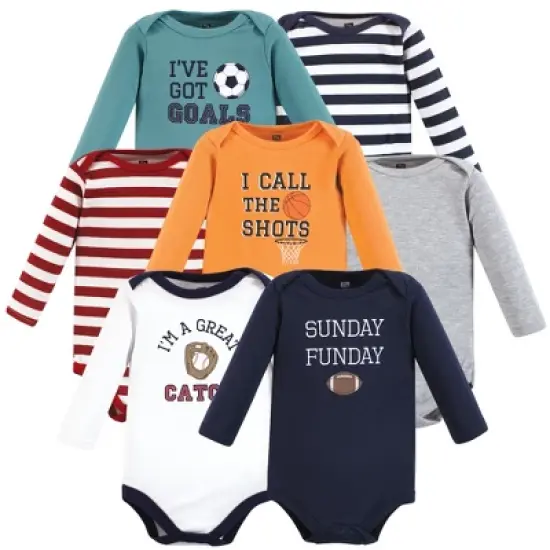 Hudson Baby Unisex Baby Cotton Long-Sleeve Bodysuits, Sports Stripes image {9}