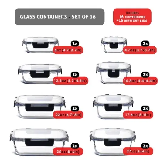 JoyTable Glass Food Storage Containers with Lids, Airtight Glass Meal Prep Containers, Reusable Glass Containers with Leakproof Snap Lock Lids image {4}