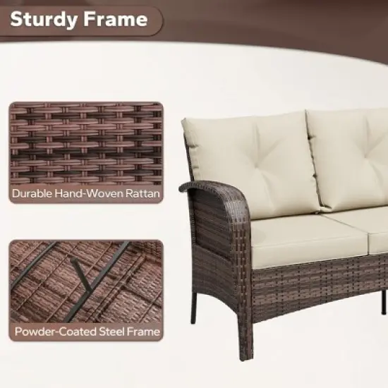 UPTIOT 3-person Patio Rattan Sofa With Wide Armrests image {8}