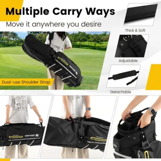 Tangkula 15-Way Golf Cart Bag Golf Club Bag with 15 Ways Organizer Divider Top 7 Zippered Pockets Cooler Bag Umbrella Holder Rain Hood Black + Yellow/ Grey + Green/ Grey + Red image {3}