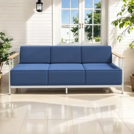 Belord Patio Couch with 10" Thick Seat Cushion, Metal Outdoor Sofa with Faux-Wood Armrest and Deep Seat, Luxury Comfort Pure Foam Cushion for Balcony image {9}