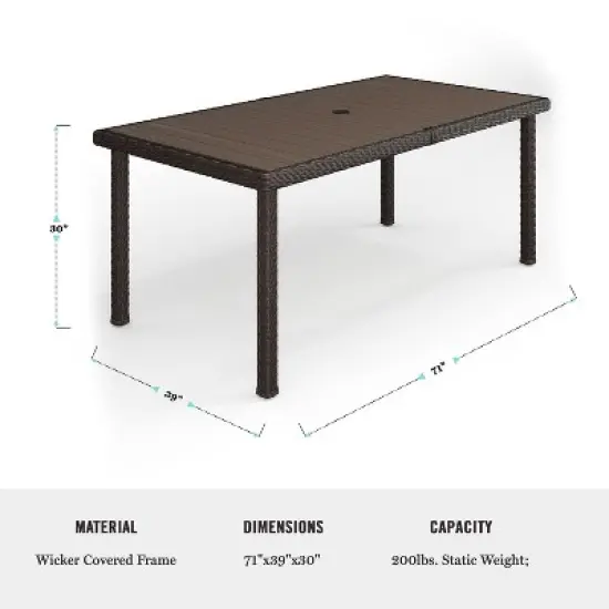 Martha Stewart Bedford 9-Piece Indoor-Outdoor Dining Set with 8 Stackable Dining Chairs and 71" Patio Table with Engineered Wood Top in Rattan Wicker image {7}