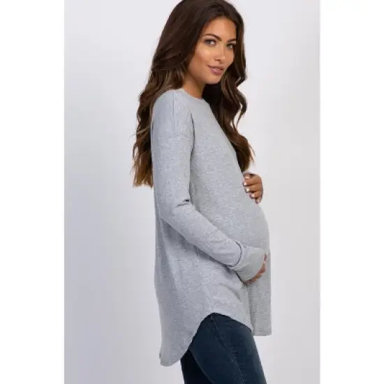 PinkBlush Heather Grey Long Sleeve Ribbed Maternity Top image {1}