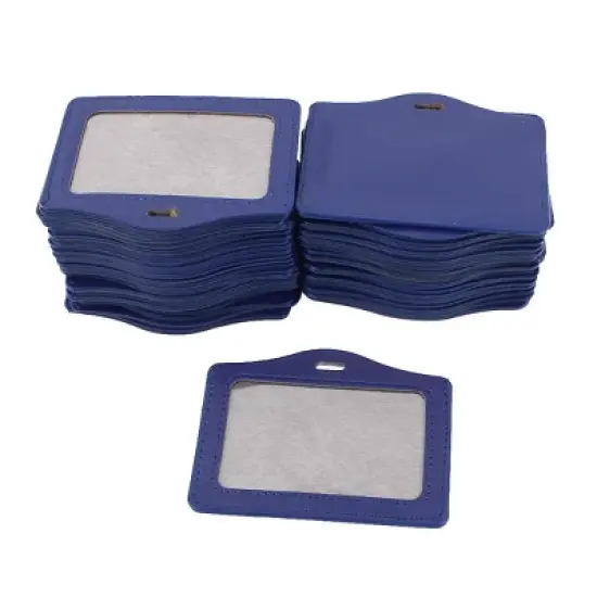 Unique Bargains Faux Leather Office Horizontal Business ID Badge Card Holder Blue 50Pcs image {5}