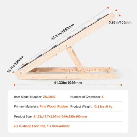VEVOR Dog Ramp, Folding Pet Ramp for Bed, Adjustable Dog Ramp for Small, Large, Old Dogs & Cats, Wooden Pet Ramp with 41.3" Long Ramp image {7}