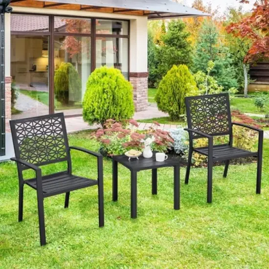 3-Piece Bistro Set, Outdoor Bistro Set, Stackable Metal Square Table and Chairs, Small Conversation Set Patio Furniture for Backyard, Deck image {3}