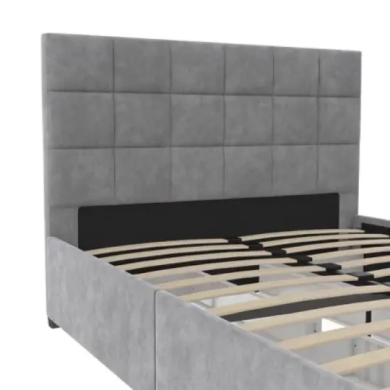 Serena Upholstered Bed with Drawers Light Gray Velvet - Cosmoliving By Cosmopolitan image {8}