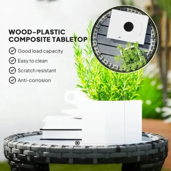 Resenkos Patio&nbsp;Coffee&nbsp;Tables,Patio Tables,18" PE Rattan Patio Side Table with 2-Tier Storage, Composite Wood Top, Gray image {10}