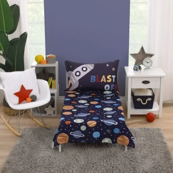 Everything Kids Solar System Navy, Orange, and Gray Super Soft Toddler Blanket image {3}