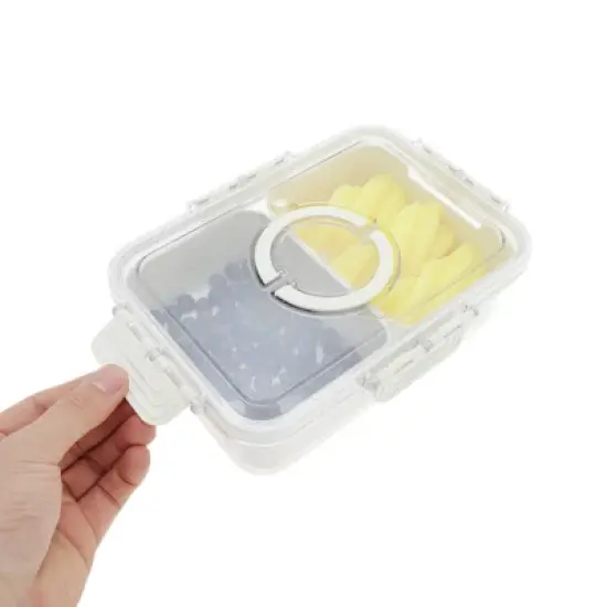Unique Bargains Rectangle Fridge Food Storage Containers 2 Compartment White Transparent 1 Set image {4}