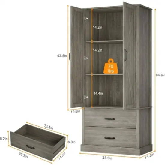 Freestanding Tall Kitchen Pantry Cabinet with Doors, Shelves & Microwave Stand, Versatile Hutch Cabinet for Kitchen Living Room Storage image {1}