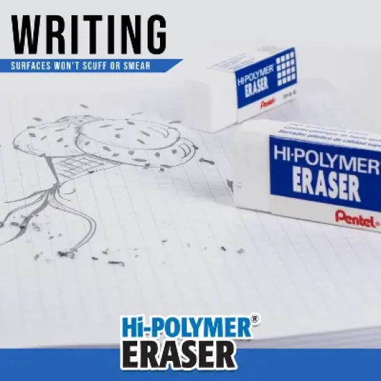 Pentel 6pk Erasers and Caps White: Hi Polymer, Large Vinyl, Latex-Free, Right/Left-Handed Design, Stationery & Office Use image {2}