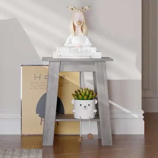 ODK End Table with Double Storage Shelves, Small Space Side Table for Farmhouse Bedroom, Studio Apartment, Entryway image {10}