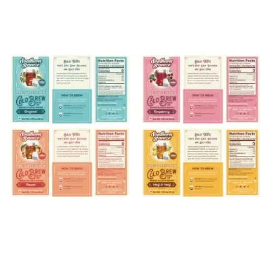 Southern Breeze Cold Brew Sweet Tea Variety Pack with 20 Individually Wrapped Tea Bags, Pack of 4 Original, Raspberry, Peach, and Half & Half image {1}