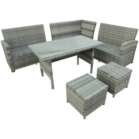 6pc Outdoor Set with Sectional & Glass Table - Gray - WELLFOR image {17}