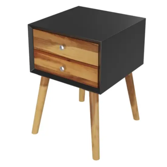 Tangkula Wooden Nightstand with 2 Storage Drawers Accent End Side Table for Bedroom&Living room image {5}
