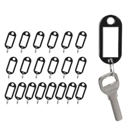 Unique Bargains Plastic Split Ring ID Label Tags Keyrings 2''x 0.9'' Black 20 Pcs image {5}