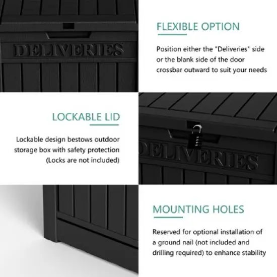 Yardgrace Deliver Box,Lockable Outdoor Storage Box,Large Double Wall Resin Package Delivery Waterproof Deck Box for Porch Patios Black image {9}
