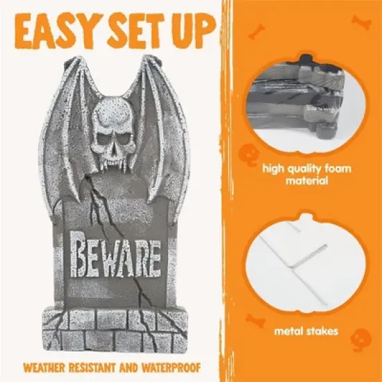 Joyfy 17" Halloween Foam Graveyard Tombstones Decoration for Halloween Prop Cemetery Outdoor, Yard Lawn Decorations, Party Supplies 5 PCS image {4}