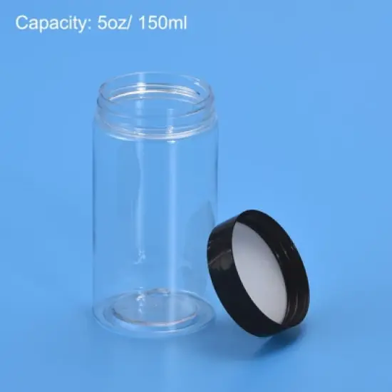 Unique Bargains Round Clear Plastic Empty Jars with Black Screw Top Lids for Storage 4 Pcs image {3}
