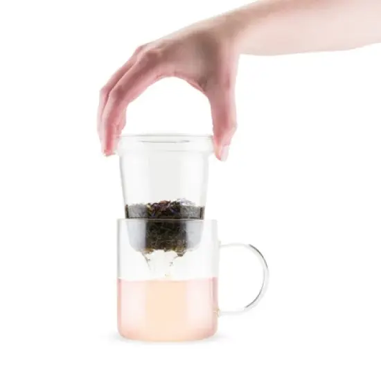 Pinky Up Blake Tea Infuser Mug with Lid, Glass Cups for Loose Leaf or Flowering Teas, Travel Mugs, Home Office, Picnic, Camping, 12 oz Set of 1, Clear image {5}