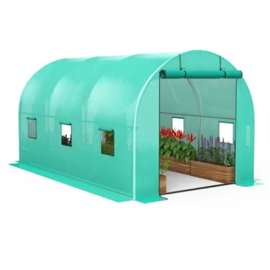 Walk-in Greenhouse for Outdoor Plants with 8 Mesh Vents, Weatherproof PE Cover & Roll-Up Zipper Door - Ideal for Vegetables, Flowers and Gardening image {10}