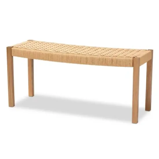 Pacari Rustic Transitional Wood Hemp Accent Bench Oak Brown - Baxton Studio image {3}
