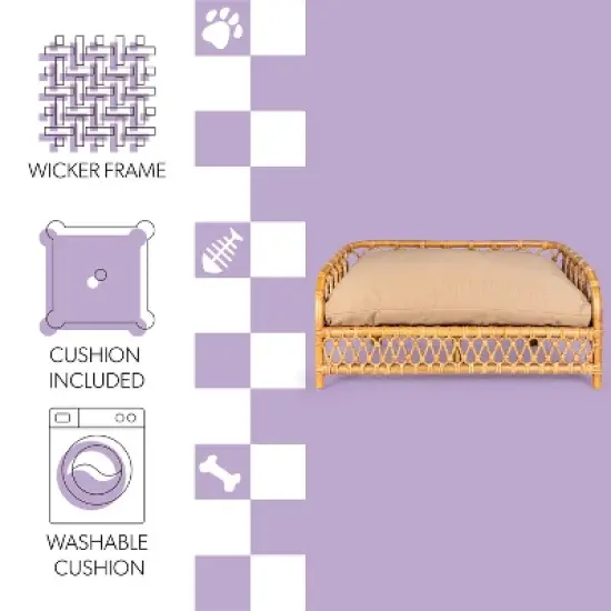 Elevated Bohemian Handwoven Rattan Dog Daybed with Machine-Washable Cushion image {2}