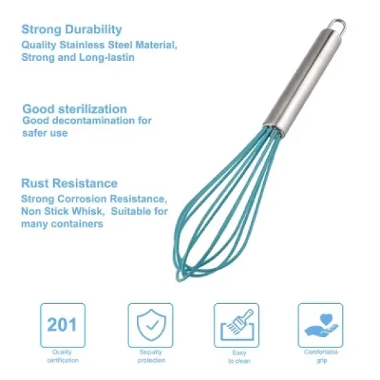 Unique Bargains Silicone Stainless Steel Home Blending Whisk 10" 1 Pc image {2}