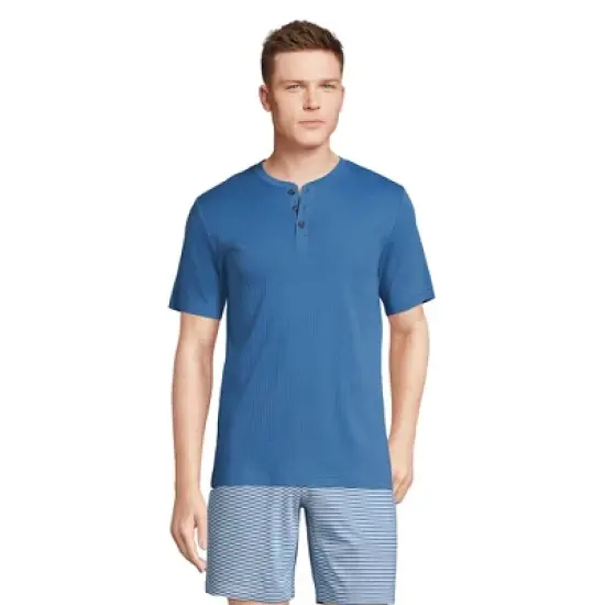 Lands' End Men's Knit Rib Short Sleeve Henley Pajama Shirt image {7}