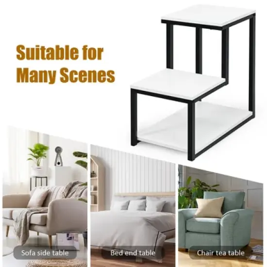Costway 3-Tier End Table Sofa Side Table Night Stand W/ Shelf for Living Room White image {5}