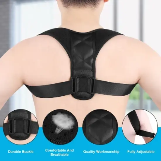 Unique Bargains Unisex Adjustable Back Posture Corrector Clavicle Belt Shoulder Support Strap Black 1 Pc image {2}