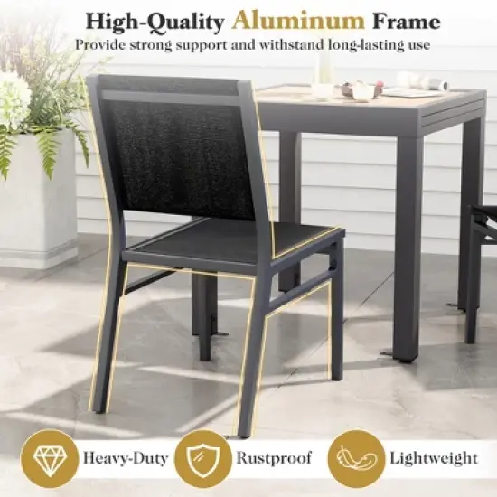Tangkula Outdoor Dining Chairs w/ Breathable Seat Backrest Heavy-Duty Aluminum Frame image {4}