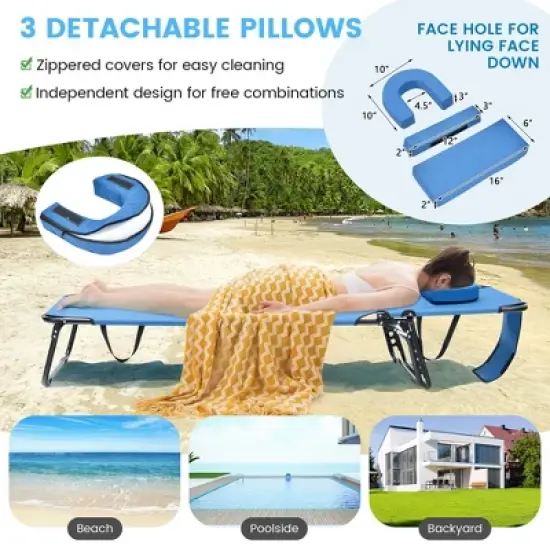 Costway 5-Position Adjustable Backrest  Beach Chaise Lounge Chair with Face Hole Pillows image {7}