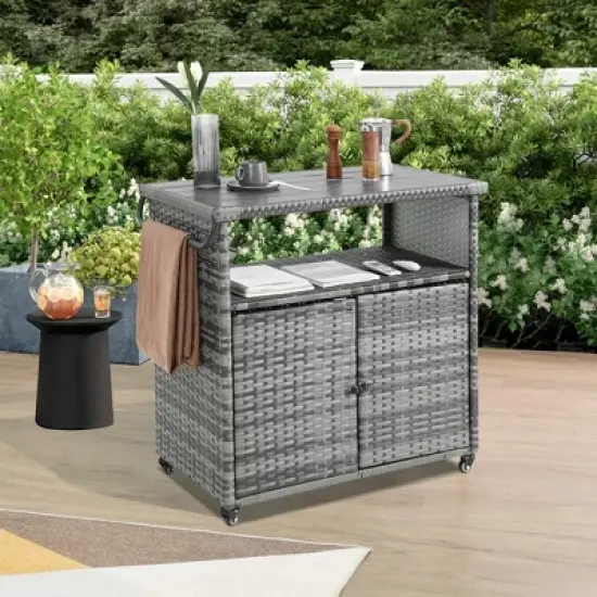 MOEPISY Outdoor Wicker Serving Cart Wheels image {15}