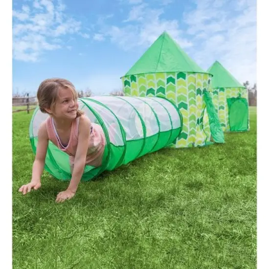 HearthSong Indoor Outdoor Two Green Pop-Up Play Tents and Two Tunnels for Kids image {12}