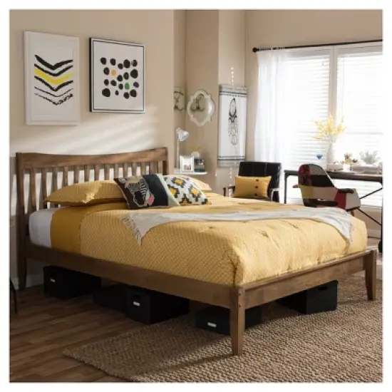 Edeline Mid - Century Modern Solid Wood Curvaceous Slatted Platform Bed - Baxton Studio image {4}