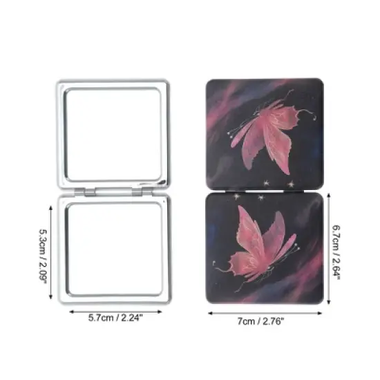 Unique Bargains Fashion Butterfly Makeup Mirror Black Pink 1 Pc image {1}