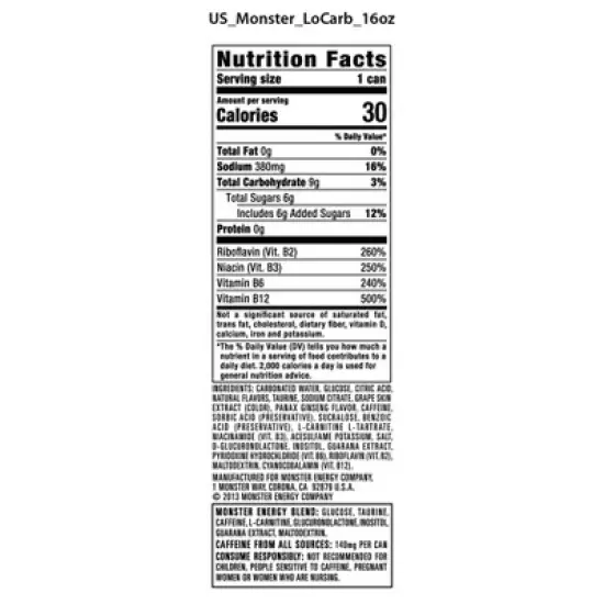 Monster Energy, Lo-Carb - 16 fl oz Can image {3}