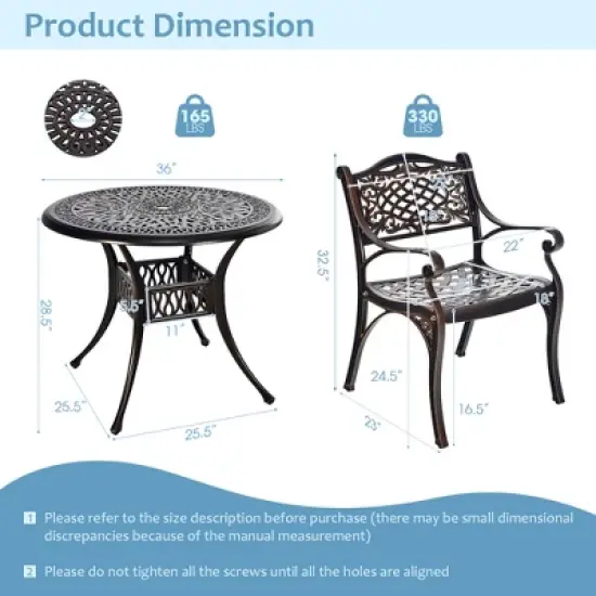 Costway 5 PCS Patio Dining Bistro Sets Cast Aluminum Round Patio Table W/Chairs image {3}