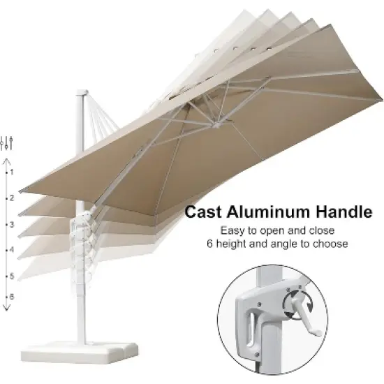 PURPLE LEAF  Patio Umbrella White Cantilever Offset Umbrella Rectangle Outdoor Umbrella with 360-degree Rotation image {3}