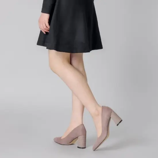 Allegra K Women's Pointy Toe Slip-on Plaid Printed Chunky Heels Pumps image {1}