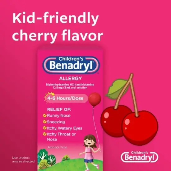 Children's Benadryl Diphenhydramine Allergy Relief Liquid - Cherry Flavor - 8 fl oz image {7}