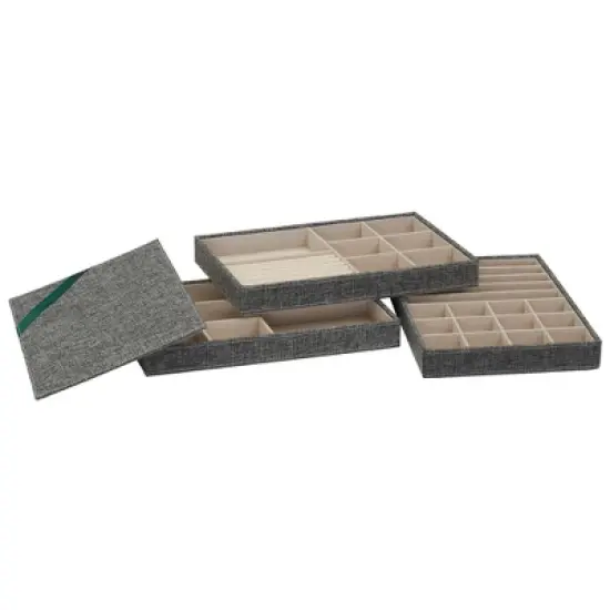 Household Essentials 3pc Stacking Jewelry Trays Graphite Linen: Stackable Jewelry Organizer & Storage, Gray, Adult Use image {3}