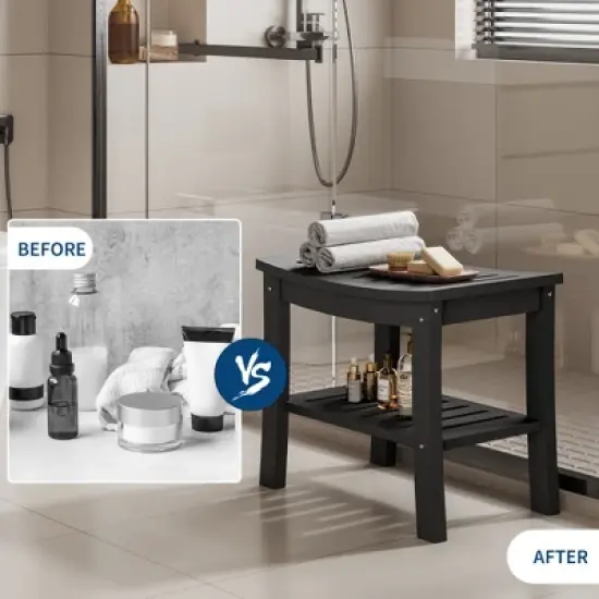 HDPE Shower Bench with Storage Shelf,Waterproof Shower Seat Stool Chair for Bathroom Bathtub,Non-Slip Spa Stool,Indoor Outdoor Use,Space-Saving image {5}