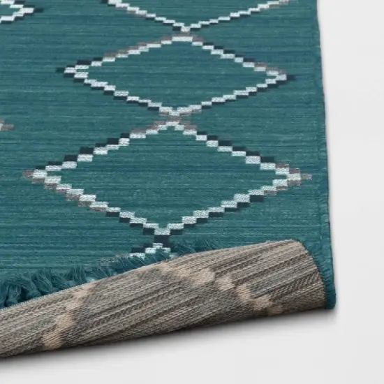 5' x 7' Soft Moroccan Tapestry with Double Knot Fringe Woven Outdoor Rug Teal - Opalhouse&trade; image {3}