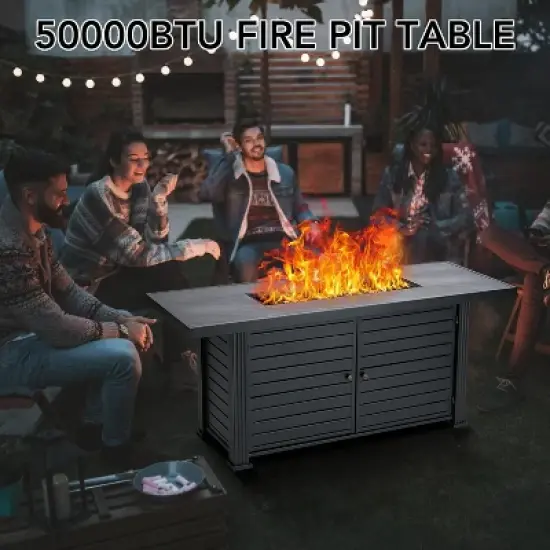 57" Rectangular Propane Fire Pit Table, 50,000 BTU Outdoor Heater with Rain Cover, CSA Certified, Steel/Iron Construction, Reversible Tabletop image {1}