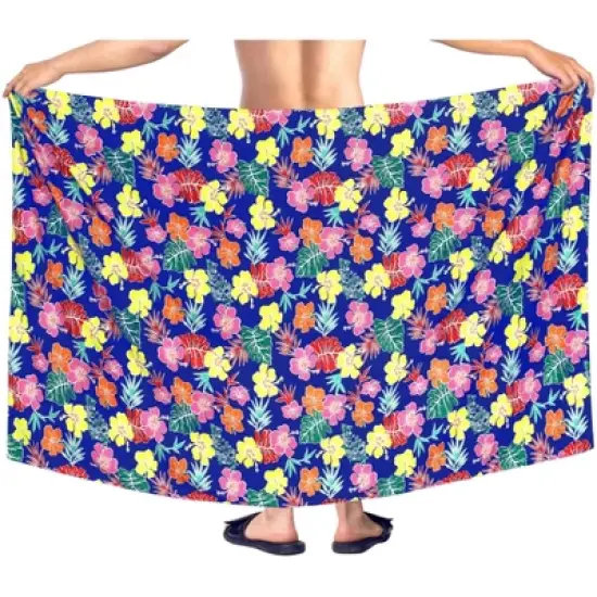 LA LEELA Men's Vacation Beachwear Lava Lava Sarongs Swimwear Cover Up Summer Long Holidays Wrap Vacation Pareo For Men One Size Blue, Floral image {2}